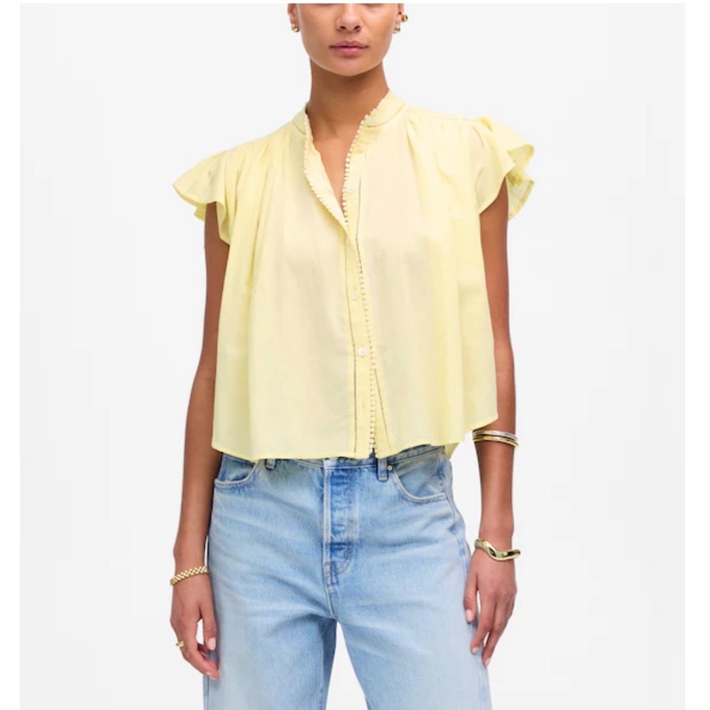 Madewell Shirred Lace-Trim Top lemon xxs